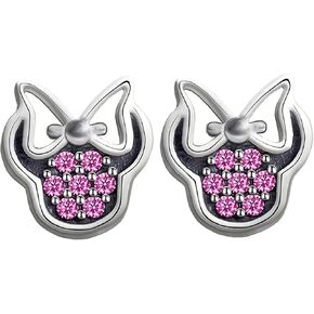 Sterling Silver CZ Mouse Earrings for Girls Cute Minnie Mouse Stud Earrings Animal Earrings Fashion Princess Jewelry Gifts for Women Daughter Birthday