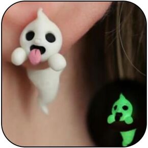 Ghost Earrings, Glow In The Dark Halloween Resin Earrings Fun Cute Tiny Stud White Earrings Unique Statement Light Up Earrings For Women Halloween Jewelry Gift