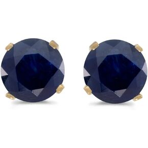 1 Carat Total Weight Natural Round Sapphire Stud Earrings Set in 14k Yellow Gold