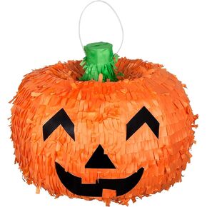 بينياتا ورقية برتقالية ثلاثية الأبعاد من Halloween Pumpkin - 12.5 بوصة × 11 بوصة (قطعة واحدة) - تصميم جاهز للسحق مرح ومخيف للاحتفالات التي لا تُنسى
