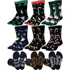 Liitrsh 6 Pairs Funny Christmas Crew Socks for Men Xmas Tree Patterned Dress Socks Novelty Xmas Stuffers for Holiday Gifts