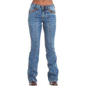 Flamingals Low Rise Bootcut Jeans for Women Wash Contrast Stitch Seam Front Flare Jeans
