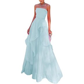 Long Chiffon Bridesmaid Dress Off The Shoulder Ruffles Prom Dresses Strapless Layered Formal Evening Party Gown