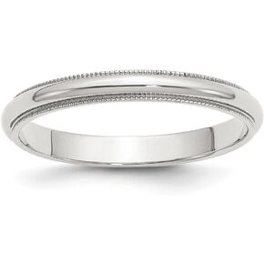 Solid 925 Sterling Silver 3mm Plain Classic Dome Milgrain Wedding Band Ring