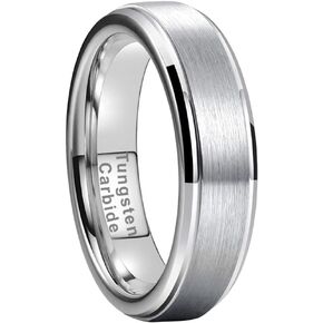 6mm 8mm Silver/Black/Gunmetal/Gold/Rose Gold Tungsten Rings for Men Women Couple Fashion Jewelry Engagement Wedding Bands Stepped Beveled Edges Brushed Finish Comfort Fit