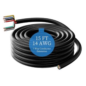 15 FT 7 Way Trailer Wire Heavy Duty 14 Gauge Trailer Wiring Harness 7 Wire Trailer Wiring Harness Pure Copper 7 Wire Trailer Cable 14/7 Way Round Conductor Blade Wiring Extension Cable