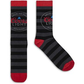 Tee Luv Men's Coors Light Beer Socks - Cold As The Rockies Striped Socks (Blue/Red/Gray/Black)