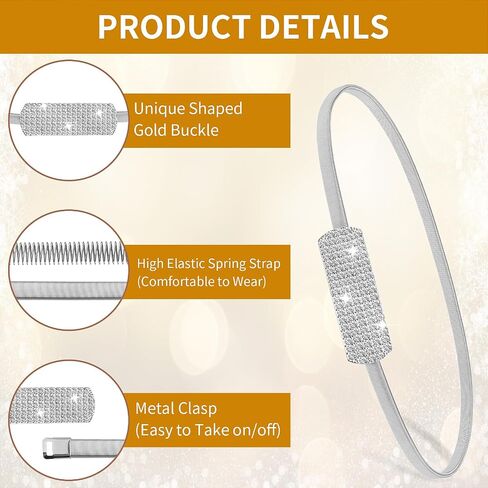 Women Metal Chain Skinny Belt, Adjustable Elastic Ladies Rhinestone Waistband Dress Belts for Bridal Wedding in Saudi Arabia