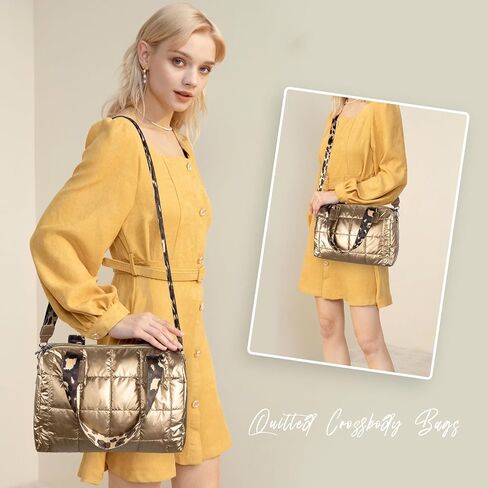 Quilted Gold Crossbody Bag, Puffy Purses Top Handle Handbags, Puffer Shoulder Bag for Women in Saudi Arabia