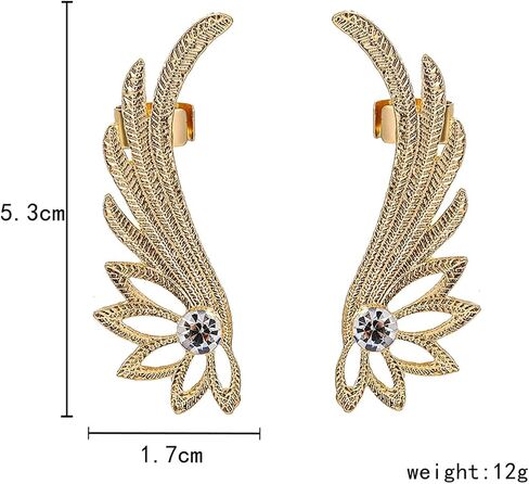 Vintage Exaggerated metal Rhinestones Golden Wing Ear Clip Cuff Earrings for Women Prom Jewelry Gift in Saudi Arabia