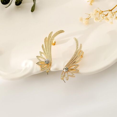 Vintage Exaggerated metal Rhinestones Golden Wing Ear Clip Cuff Earrings for Women Prom Jewelry Gift in Saudi Arabia