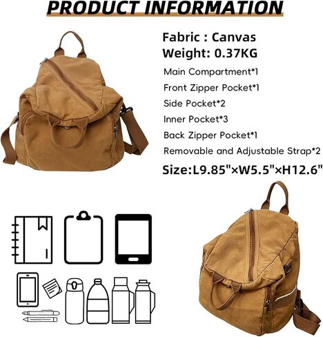 Small Backpack for Women Cute Backpack Ladies Canvas Backpack Purse for Women Men Casual Daypack Fashion Satchel Bag for Daily,Work (Brown) in Saudi Arabia