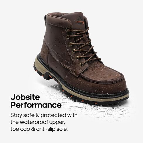 NORTIV 8 Waterproof Moc Toe Work Boots for Men Steel Toe Comfortable Leather Boots in Saudi Arabia