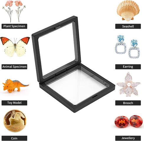 4Pcs 3D Floating Frame Display Holder Stands, Black Coins Display Frame for Ring Necklace Bracelet Earring Military Coin Challenge Coin, 4.33x4.33 inch in Kuwait