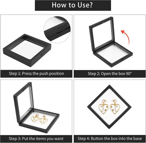 4Pcs 3D Floating Frame Display Holder Stands, Black Coins Display Frame for Ring Necklace Bracelet Earring Military Coin Challenge Coin, 4.33x4.33 inch in Kuwait