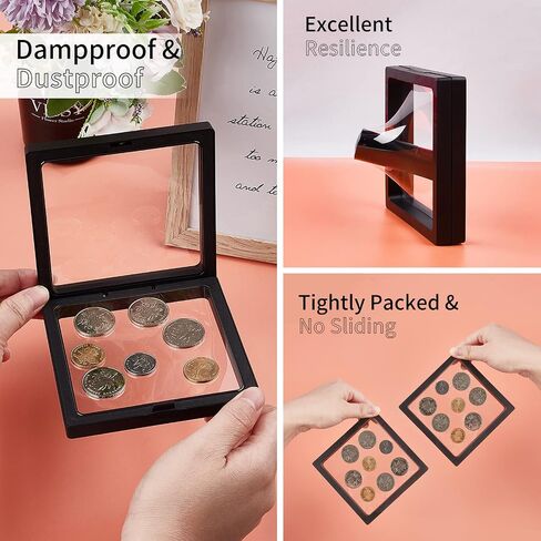 4Pcs 3D Floating Frame Display Holder Stands, Black Coins Display Frame for Ring Necklace Bracelet Earring Military Coin Challenge Coin, 4.33x4.33 inch in Kuwait