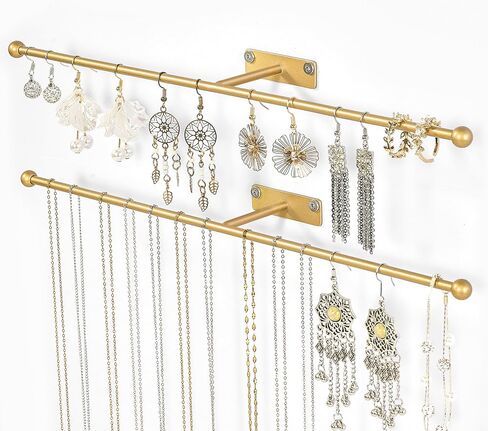 Wall Hanging Jewelry Organizer: 13.7'' Necklace Holder for Earring, Bracelet, Rings, Hairband, Glasses, Black 2-Pack, Screws Included in Saudi Arabia
