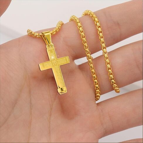 LOVOMEY Elegant Diamond Cross Necklace, Dainty 18k Gold Cross Necklace Set with AAAA Cubic Zirconia Pendant, Includes 2 Gold Chains and 1 Pairs of Gold Cross Earrings in Kuwait