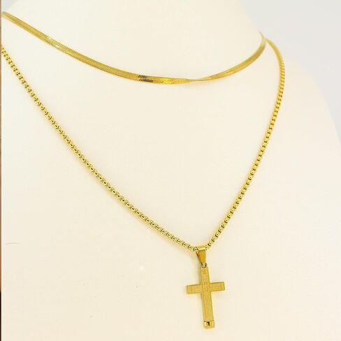 LOVOMEY Elegant Diamond Cross Necklace, Dainty 18k Gold Cross Necklace Set with AAAA Cubic Zirconia Pendant, Includes 2 Gold Chains and 1 Pairs of Gold Cross Earrings in Kuwait