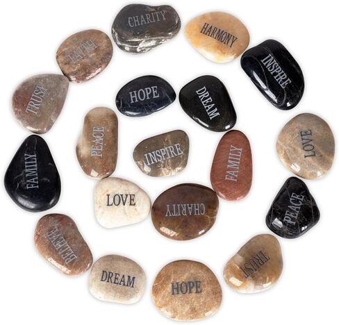 12pcs DIY Rocks for Engraved Inspirational Polished River Stones Unique and Thoughtful Gift Ideas for Friends and Family Gifts Arts and Crafts (12 Different Words) (Black) in Saudi Arabia