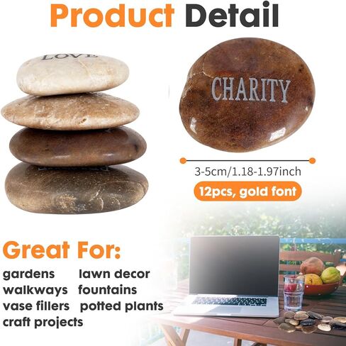 12pcs DIY Rocks for Engraved Inspirational Polished River Stones Unique and Thoughtful Gift Ideas for Friends and Family Gifts Arts and Crafts (12 Different Words) (Black) in Saudi Arabia