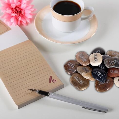 12pcs DIY Rocks for Engraved Inspirational Polished River Stones Unique and Thoughtful Gift Ideas for Friends and Family Gifts Arts and Crafts (12 Different Words) (Black) in Saudi Arabia
