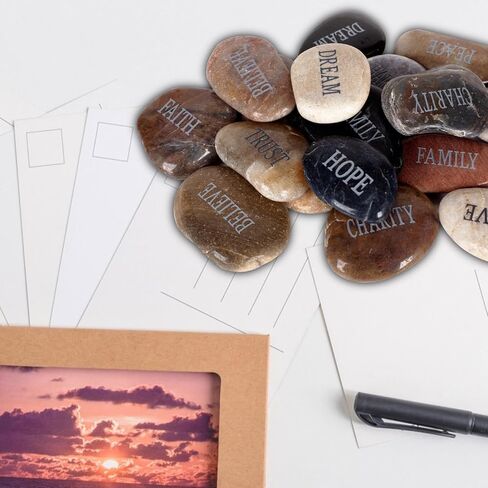 12pcs DIY Rocks for Engraved Inspirational Polished River Stones Unique and Thoughtful Gift Ideas for Friends and Family Gifts Arts and Crafts (12 Different Words) (Black) in Saudi Arabia