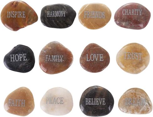 12pcs DIY Rocks for Engraved Inspirational Polished River Stones Unique and Thoughtful Gift Ideas for Friends and Family Gifts Arts and Crafts (12 Different Words) (Black) in Saudi Arabia