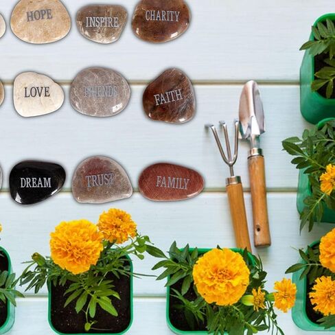12pcs DIY Rocks for Engraved Inspirational Polished River Stones Unique and Thoughtful Gift Ideas for Friends and Family Gifts Arts and Crafts (12 Different Words) (Black) in Saudi Arabia