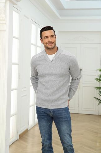 Fashion Sweater for Men Long Sleeve Solid Color V Neck Knitted Pullover Casaul Fitted Sports Polo Sweatershirts in Saudi Arabia