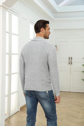 Fashion Sweater for Men Long Sleeve Solid Color V Neck Knitted Pullover Casaul Fitted Sports Polo Sweatershirts in Saudi Arabia
