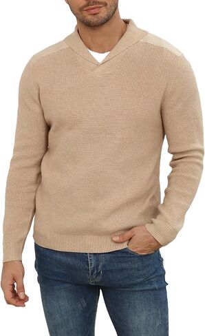 Fashion Sweater for Men Long Sleeve Solid Color V Neck Knitted Pullover Casaul Fitted Sports Polo Sweatershirts in Saudi Arabia