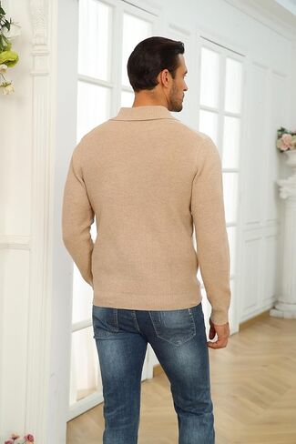 Fashion Sweater for Men Long Sleeve Solid Color V Neck Knitted Pullover Casaul Fitted Sports Polo Sweatershirts in Saudi Arabia