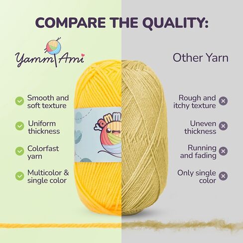 مجموعة كروشيه YammiAmi للمبتدئين - إجمالي 2550 ياردة - 15 خصلة غزل بلون واحد 60 جم، حقيبة، 3 خطافات كروشيه مطاطية 3-5 مم، 2 إبرة بلاستيكية، 10 علامات غرز، كتاب أميجورومي، العيون والأنف in Saudi Arabia