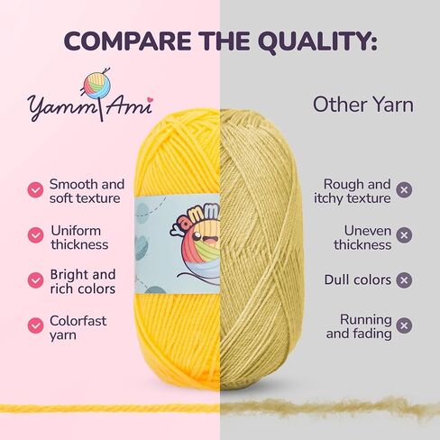 مجموعة كروشيه YammiAmi للمبتدئين - إجمالي 2550 ياردة - 15 خصلة غزل بلون واحد 60 جم، حقيبة، 3 خطافات كروشيه مطاطية 3-5 مم، 2 إبرة بلاستيكية، 10 علامات غرز، كتاب أميجورومي، العيون والأنف in Saudi Arabia