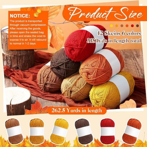 Timgle 12 skeins غزل الخريف غزل الكروشيه للحياكة غزل القطن الناعم السائبة البني الغزل متنوعة الخريف لون الغزل كل 100 جرام / 3.5 أوقية غزل الخريف 262.5 ياردة لمشروع الخريف الكروشيه الحياكة الحرفية in Kuwait