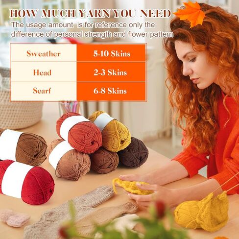 Timgle 12 skeins غزل الخريف غزل الكروشيه للحياكة غزل القطن الناعم السائبة البني الغزل متنوعة الخريف لون الغزل كل 100 جرام / 3.5 أوقية غزل الخريف 262.5 ياردة لمشروع الخريف الكروشيه الحياكة الحرفية in Kuwait