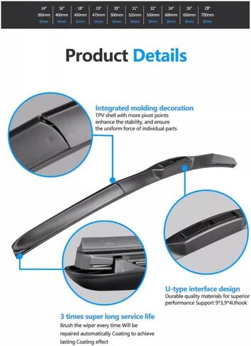 26" & 14" Wiper Blades,Premium All-Seasons Durable Stable And Quiet OEM Quality J&U hook Front Windshield Wipers in Kuwait