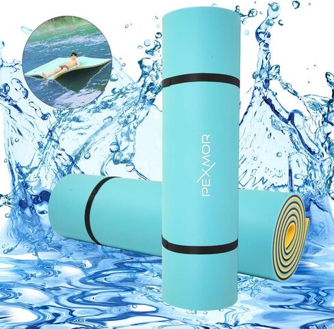 PEXMOR Floating Water Mat, 9/12/18 x 6 FT Floating Pad for The Water, 3-Layer XPE Foam Water Floating Island w/Bungee Tether & Storage Straps for Lake Pool Beach River in Saudi Arabia