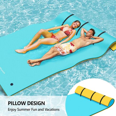PEXMOR Floating Water Mat, 9/12/18 x 6 FT Floating Pad for The Water, 3-Layer XPE Foam Water Floating Island w/Bungee Tether & Storage Straps for Lake Pool Beach River in Saudi Arabia