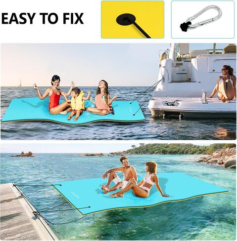 PEXMOR Floating Water Mat, 9/12/18 x 6 FT Floating Pad for The Water, 3-Layer XPE Foam Water Floating Island w/Bungee Tether & Storage Straps for Lake Pool Beach River in Saudi Arabia