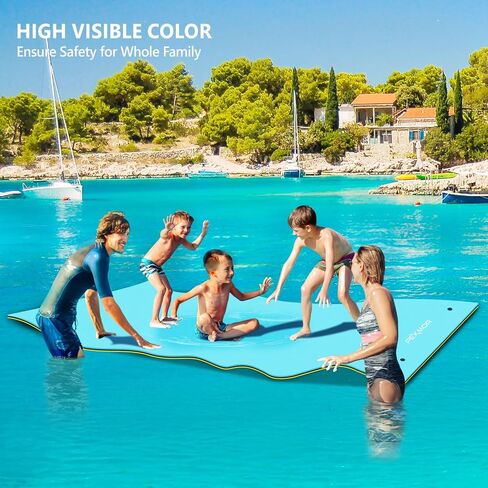 PEXMOR Floating Water Mat, 9/12/18 x 6 FT Floating Pad for The Water, 3-Layer XPE Foam Water Floating Island w/Bungee Tether & Storage Straps for Lake Pool Beach River in Saudi Arabia