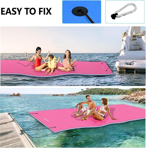 PEXMOR Floating Water Mat, 9/12/18 x 6 FT Floating Pad for The Water, 3-Layer XPE Foam Water Floating Island w/Bungee Tether & Storage Straps for Lake Pool Beach River in Saudi Arabia