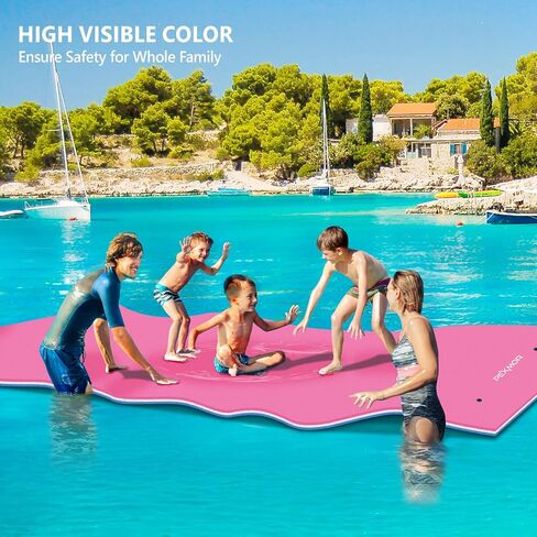 PEXMOR Floating Water Mat, 9/12/18 x 6 FT Floating Pad for The Water, 3-Layer XPE Foam Water Floating Island w/Bungee Tether & Storage Straps for Lake Pool Beach River in Saudi Arabia