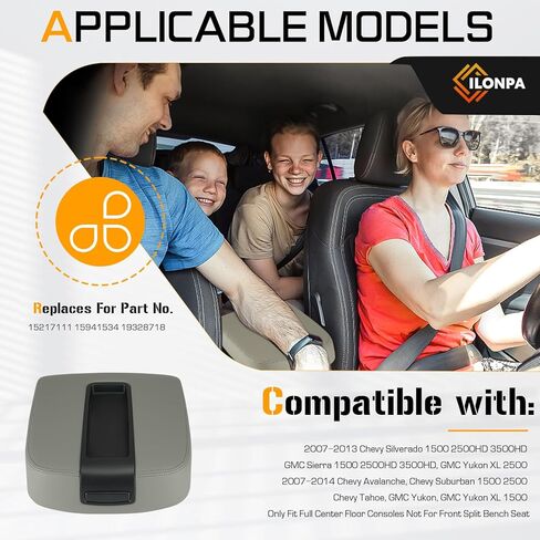 ILONPA Black Center Console Armrest Lid Box Cover Fits for 2007-2014 Chevy Avalanche Tahoe Suburban, GMC Sierra Yukon XL Replaces for 15217111 15941534 19328718, Middle Console Armrest Lid Top in Saudi Arabia