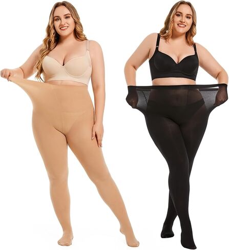 Plus Size Tights for Women 80D Soft Semi-Opaque Pantyhose High Waist Control Top Stockings Black Nude XL-4XL in Saudi Arabia