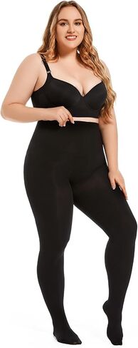 Plus Size Tights for Women 80D Soft Semi-Opaque Pantyhose High Waist Control Top Stockings Black Nude XL-4XL in Saudi Arabia