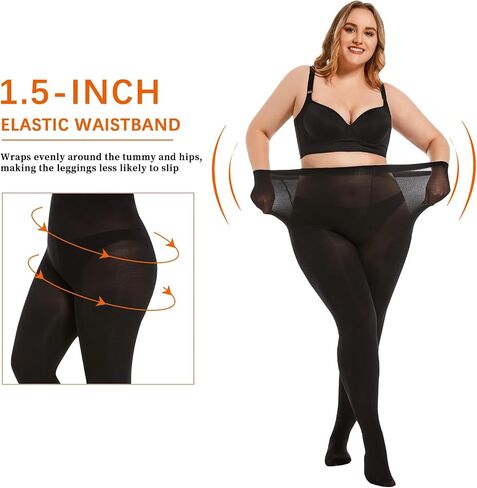 Plus Size Tights for Women 80D Soft Semi-Opaque Pantyhose High Waist Control Top Stockings Black Nude XL-4XL in Saudi Arabia