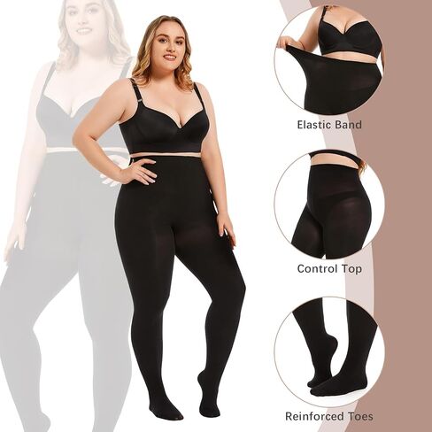 Plus Size Tights for Women 80D Soft Semi-Opaque Pantyhose High Waist Control Top Stockings Black Nude XL-4XL in Saudi Arabia