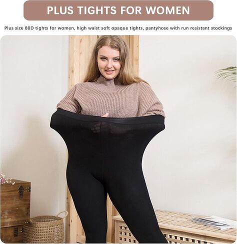 Plus Size Tights for Women 80D Soft Semi-Opaque Pantyhose High Waist Control Top Stockings Black Nude XL-4XL in Saudi Arabia